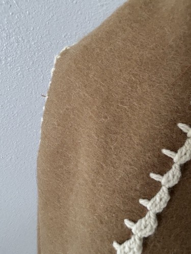 Peruvian Alpaca Poncho Sweater Coat - Tan w White Tassels Soft Unique - Picture 2 of 6