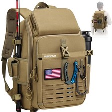 Piscifun Fishing Tackle Backpack, Rod Holder, Water Resistant, Khaki