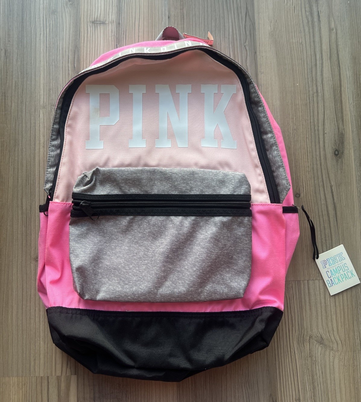VS PINK Campus Victoria's Secret Full Size Backpack hot pink black white gray