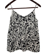H M Floral Camisole Womens XS Black White V-Neck Spaghetti Strap Lined Top