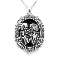 Women's Silver-Toned Stainless Steel - The Eternal Lovers Skull Came...