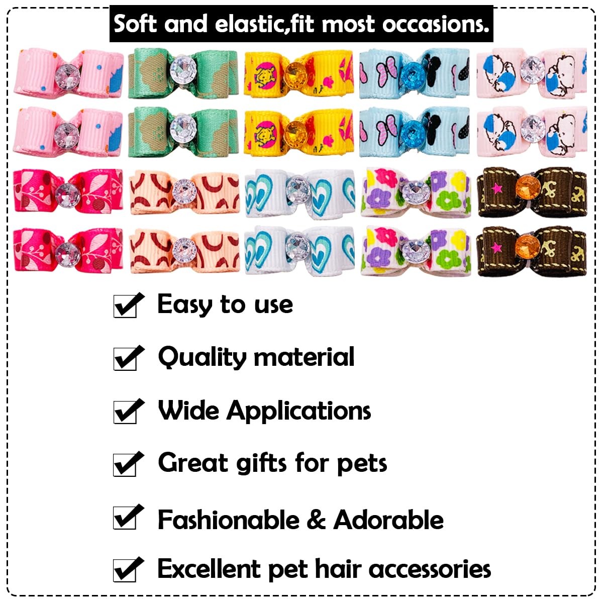 PET SHOW 0.98inch0.39inch Tiny Small Dogs Hair Bows with Rubber Bands Ribbon