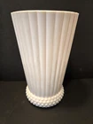 Vintage Jeannette Glass Shell Pink Milk Glass Vase 9" Tall Ribbed Hobnail Base