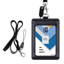 Vertical ID Badge Case, PU Leather, 1 Card Slot, 22 Inch Lanyard