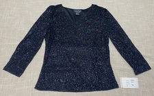 Vintage New Beaded Top Blouse Black V-Neck Laurence Kazar Size XL Formal NWT