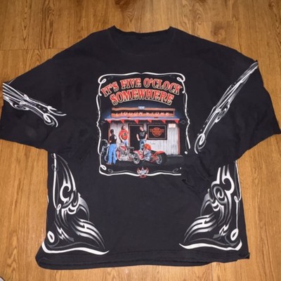 Vintage Johnys Five O'Clock Somewhere Biker Graphic T-Shirt Black Long Sleeve
