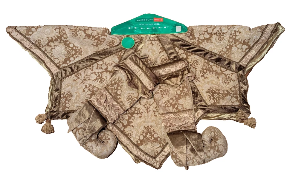 Kingsbury Home Chenille Faux Silk 65" Christmas Tree Skirt Stockings Set of 2 - Image 2 of 4