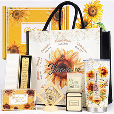 Sunflower Christian Gifts Set for Women - Inspirational Birthday Basket with Fai