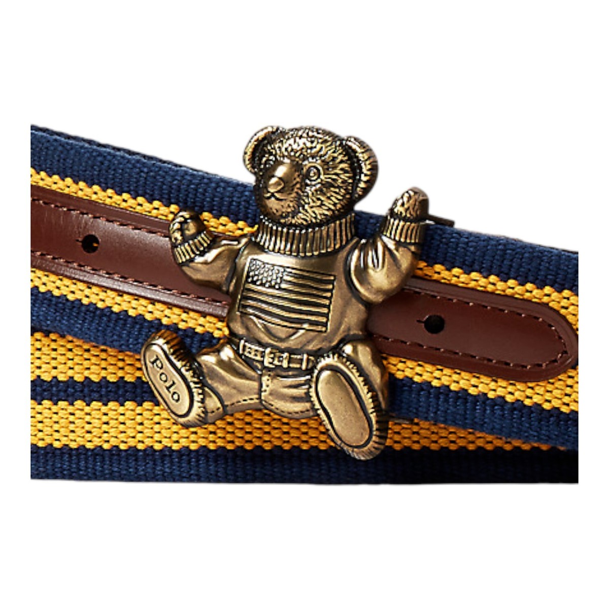 【未使用】Ralph Lauren ベルト made in USA New POLO Ralph Lauren BIG Bear Logo Striped Nickel Buckle