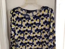 Tribal Woman Yellow Blue Polyester Button Down Long Arm Blouse Size Large