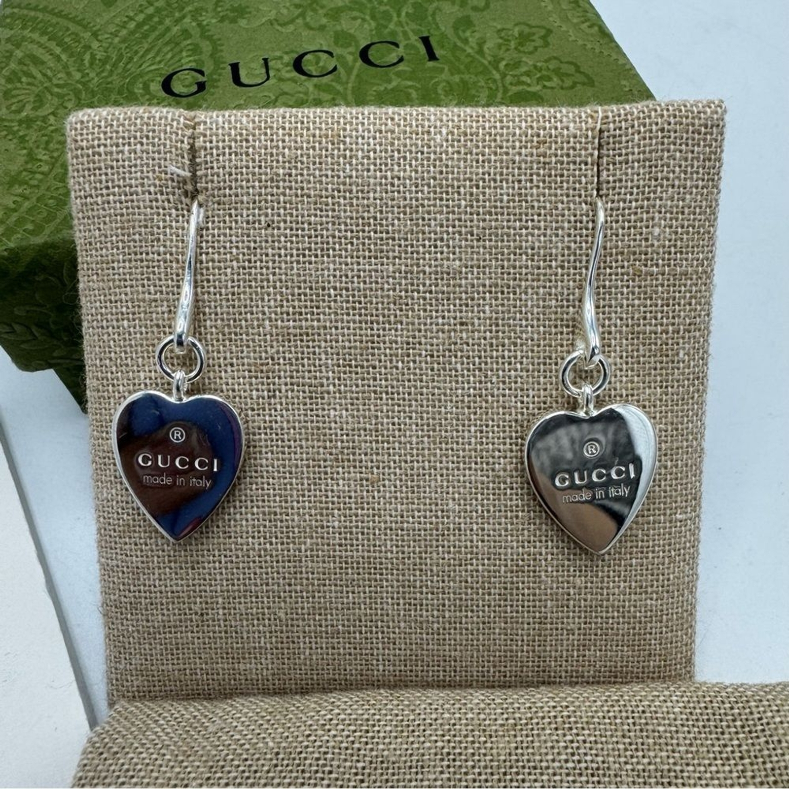 GUCCI Heart Shape TRADEMARK Earrings 925 Sterling SILVER DROP New in Box thumbnail 2