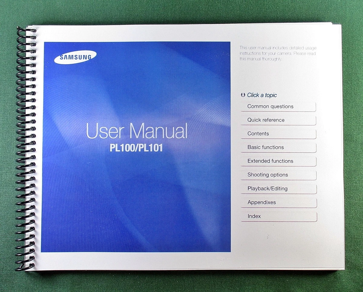 Samsung PL100 / PL101 User'S Manual: Full Color 100 Pages.