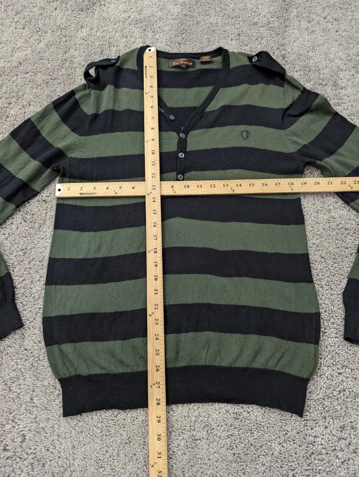 Suéter Ben Sherman Para Hombre Grande Henley Manga Larga Rayas Verde Foto 3 de 4