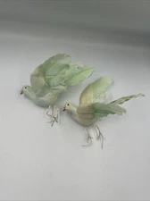 2 Vintage Tie On Perching Mint Green Bird Ornaments Turtle Doves Christmas Tree