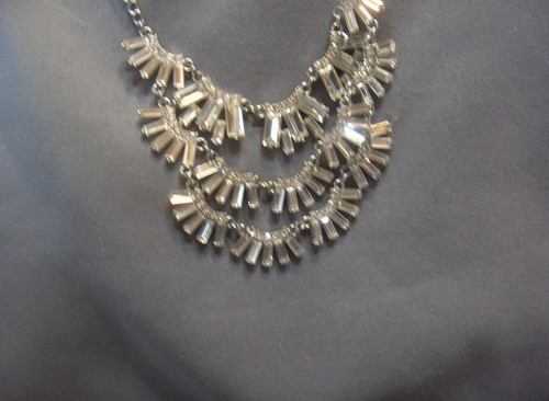 Vintage 3-Tier Rhinestone Baguettes Silver Tone Bib Necklace Signed C NICE - Picture 11 of 11