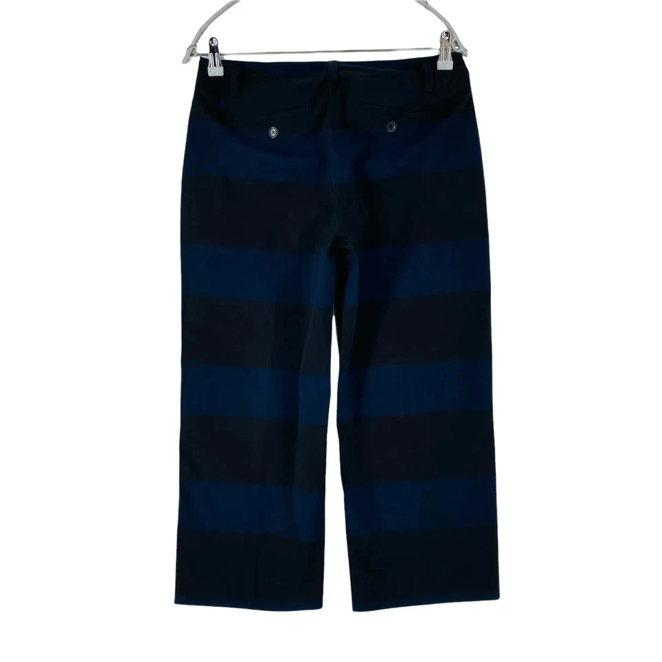 NAUTICA Women Dark Blue Black Striped Loose Fit Trousers US 0 W28 - Image 2 of 4