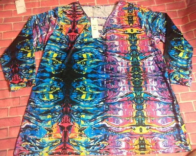 Beyond This Plane Womans 4X Tunic 3/4 Length Sleeves New colorful