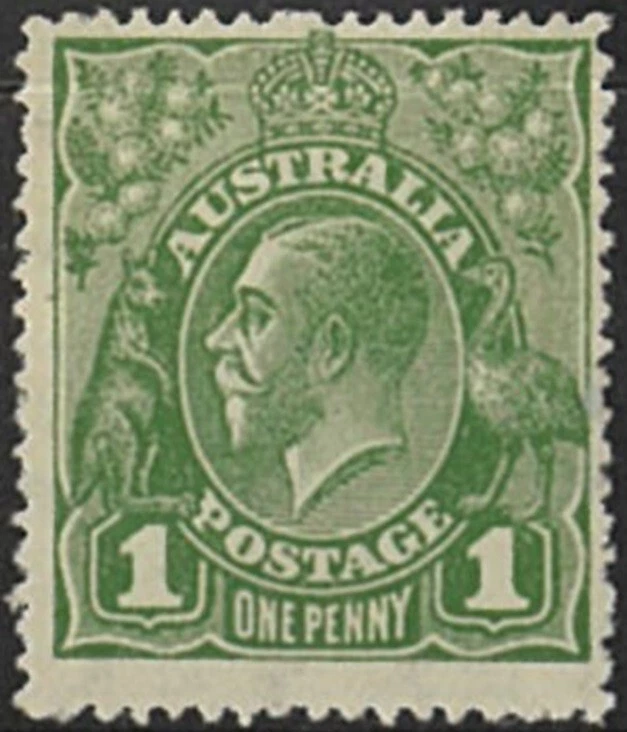 1924 Australia KGV MNH One Penny No Watermark Paper - Single Year Green Stamp