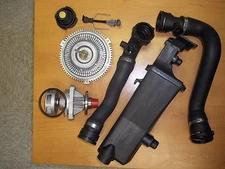 Bmw E46 Water Pump Fan Clutch Coolant Tank Upper Lower Radiator Hose kit set