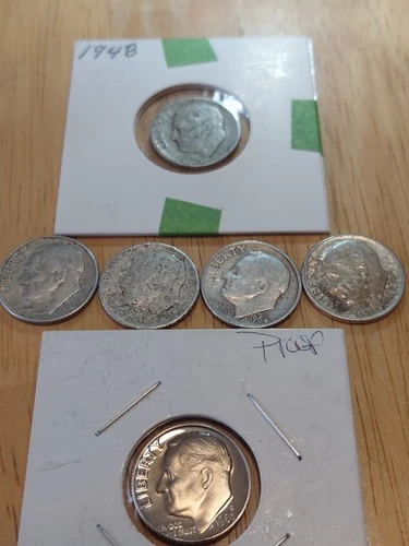 US MInted Silver  Dimes Lot Of 5:One 1980 Proof. One Dume Cull. Dimes 1948-1964