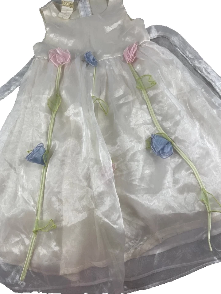 Vestido vintage de organza para niña con flores pastel Foto 3 de 4