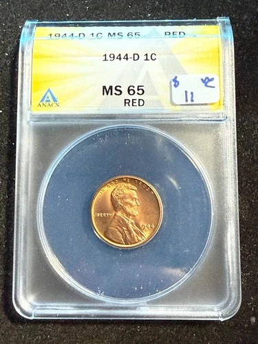 1944 D LINCOLN WHEAT CENT ANACS MS 65 RED 206