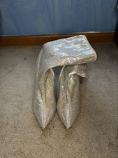 Silver Sparkle High Heeled Calf Boots Women s Size 8