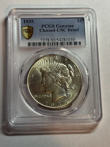 1935 $1 Peace Silver Dollar PCGS UNC Detail Better Date