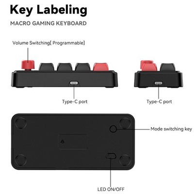 4 Key Mini Keypad Mechanical Gaming Keyboard with Hot Swappable Key and USB C