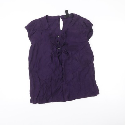 H&M Damen Bluse Lila Größe 18 Kurzarm Rüschen Tunika Oberteil