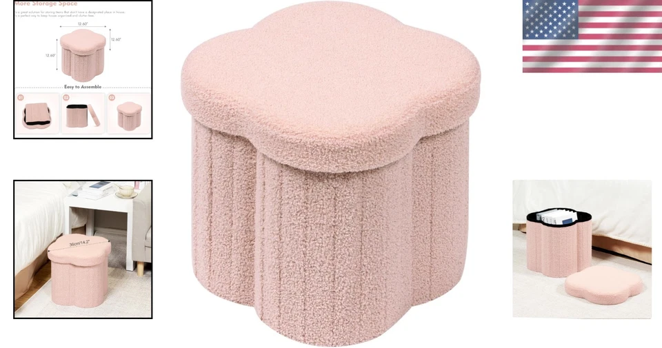 可爱 12.6 英寸粉色人造毛皮花朵奥斯曼-适合任何房间的完美储物脚凳 — 第 2/4 张图片