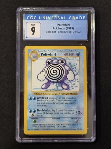 CGC 9 MINT Poliwhirl 1999 Base Set Shadowless 38/102 Pokemon Card
