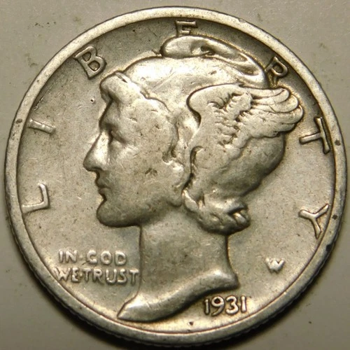 1931 S Mercury Dime 90% Silver F-VF   "Actual Coin Pictured- Not Cleaned"
