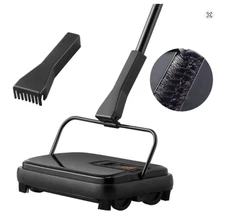 SucceBuy Manual Carpet Sweeper 7.87in Path 300ml Dustbin Comb Rugs Wood