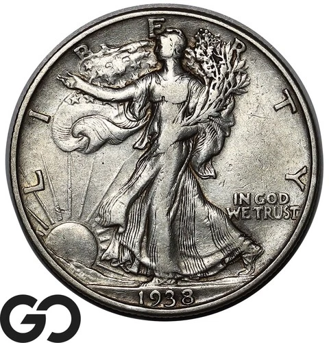1938-D Walking Liberty Half Dollar, Choice XF++ Key Date Denver Issue