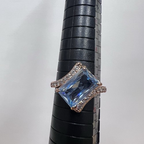 "She's Got The Shimmer" Bomb Party Ring Aquamarine Cubic Zirconia Rose Gold Sz 9 - Picture 2 of 15