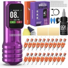 Tattoo Kit Wormhole Wireless Machine Gun Digital LED Display Purple 1500mAh 4-12