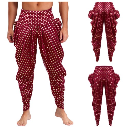 Men Costume Adjustable Dhoti Pants Indian Trousers Satin Metallic Wear Shiny - Picture 13 of 82
