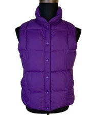 Lands' End down Puffer Vest Women's Small Purple Snap Up  Handwarmer Pockets