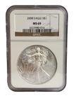 2008 American Silver Eagle $1 Dollar Coin One Troy Ounce 0.999 Fine NGC MS69