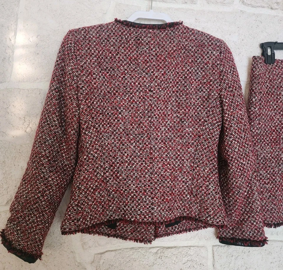DKNY Tweed Blazer Falda Conjunto Mezcla Lana Mujer Talla 4 Rojo Blanco Negro Dorado Foto 3 de 4