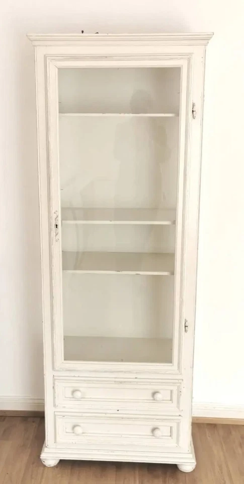 Alte Vitrine Schrank Glasvitrine Vintage Retro weiß schmal Shabby chic French  - Bild 2 von 4