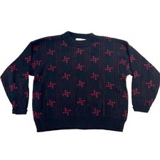 Vintage Cape Isle Knitters Men  s Patterned Knit Pullover Cotton Sweater sz L USA