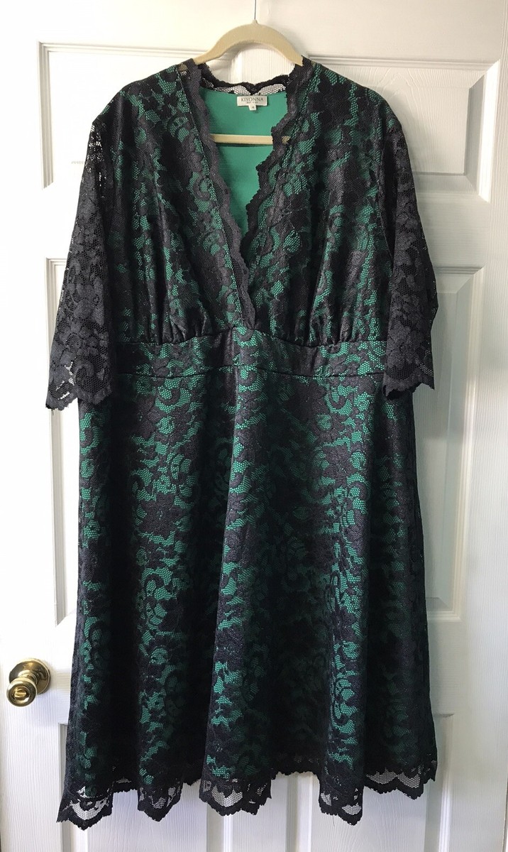 Kiyonna Mademoiselle Green Black Lace Cocktail Party Dress Size 4 4X EUC 💕