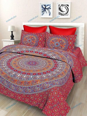 Indian Mandala Bedding Set Double Size Quilt Red Floral Duvet Cover Throw Art