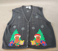 Vintage Bobbie Brooks Ugly Christmas Sweater Vest 26w/28w Teddy Bear Tree Gifts