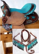 Western Mini Pony Barrel Saddle 12" TEAL Metallic floral Option Of FULL HSBP
