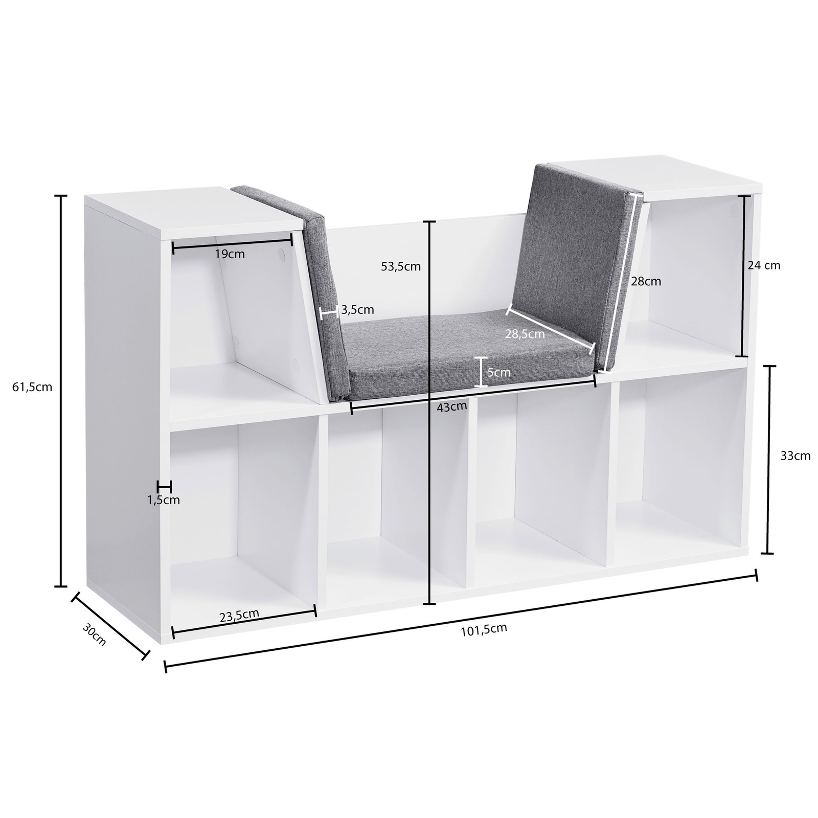 FineBuy Étagère avec Siège Etagère de stand Blanc 101,5 cm 6