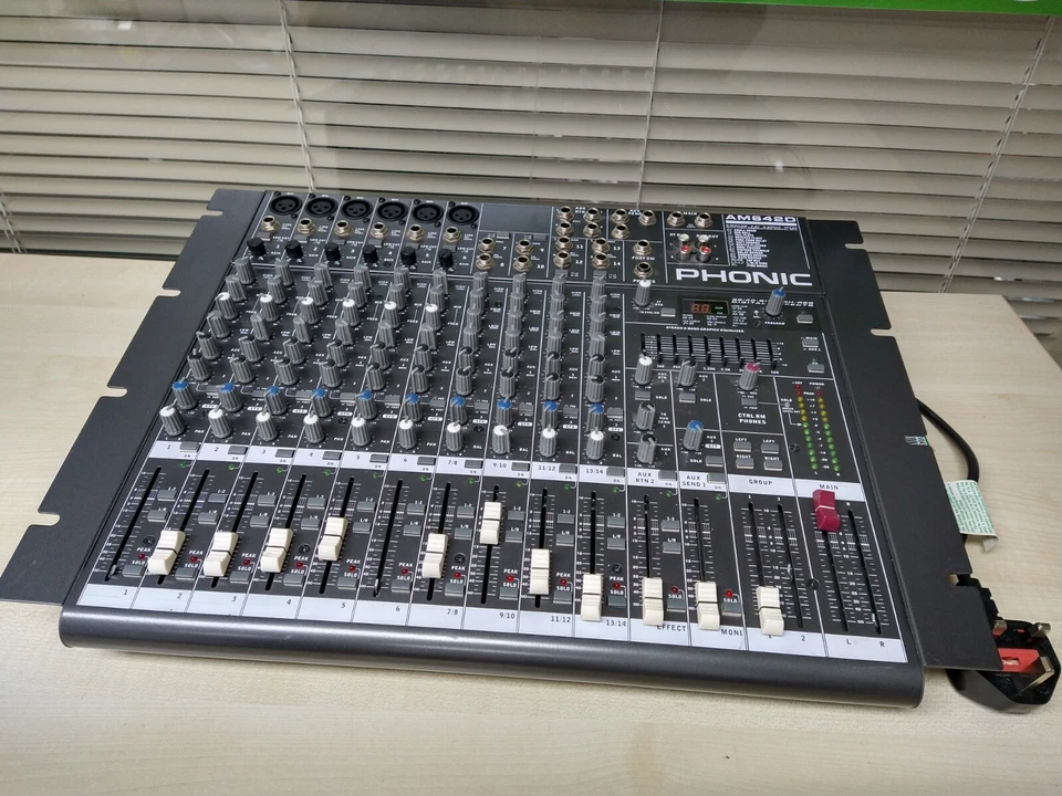 Phonic AM642D 6-Mic/Line 4-ST 2-Group Mixer with Digital EFX *Missing 3 Sliders* - Image 2 of 4