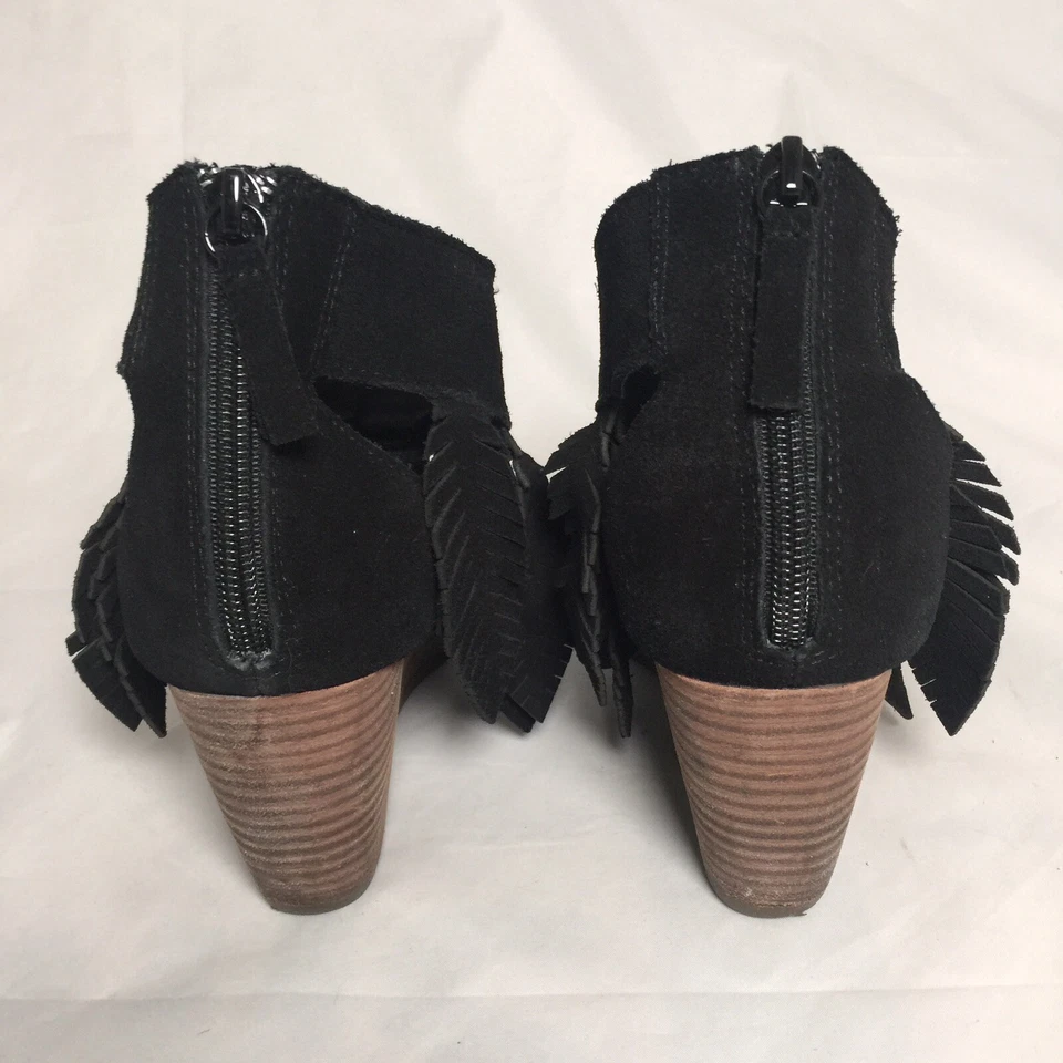 Sapatos femininos caixa amarela 8 penas de camurça preta biqueira aberta casual zíper cunhas - Imagem 3 de 4